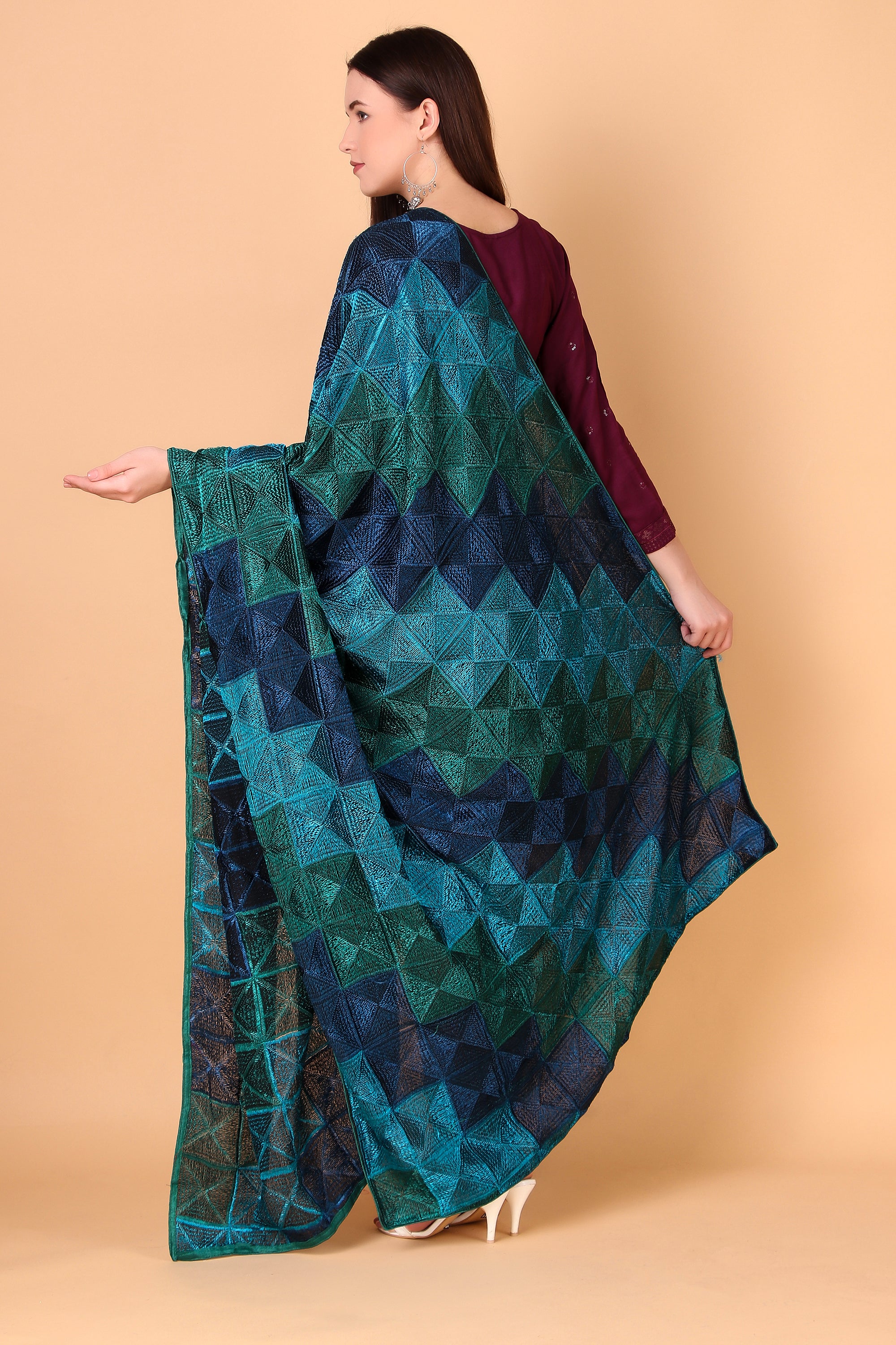 Peacock Toned Phulkari Dupatta