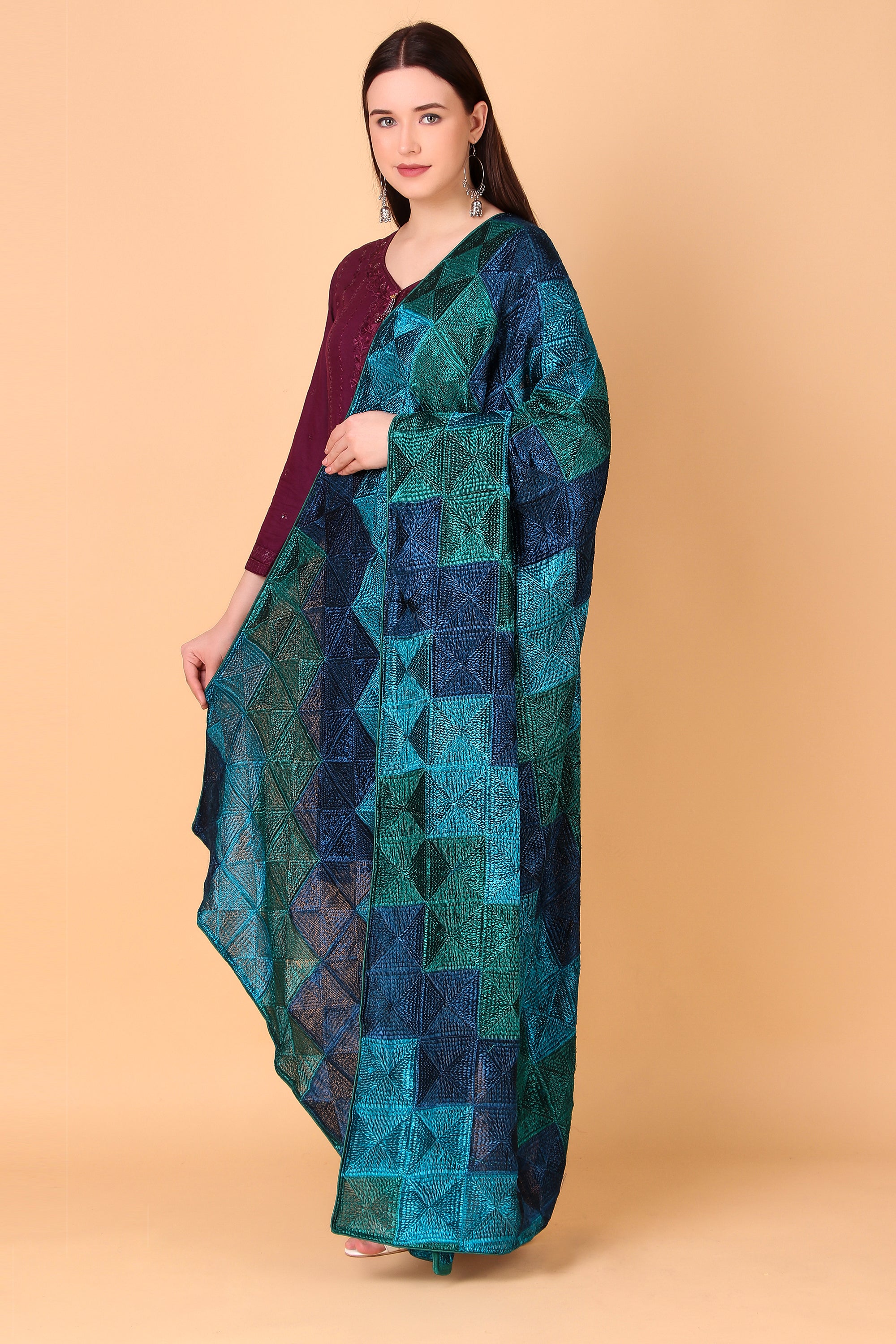 Peacock Toned Phulkari Dupatta