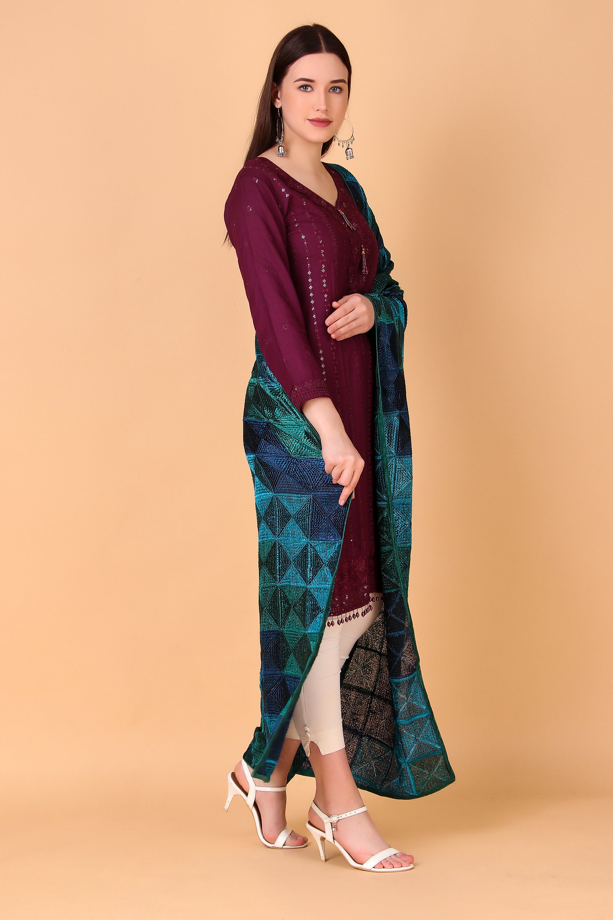 Peacock Toned Phulkari Dupatta