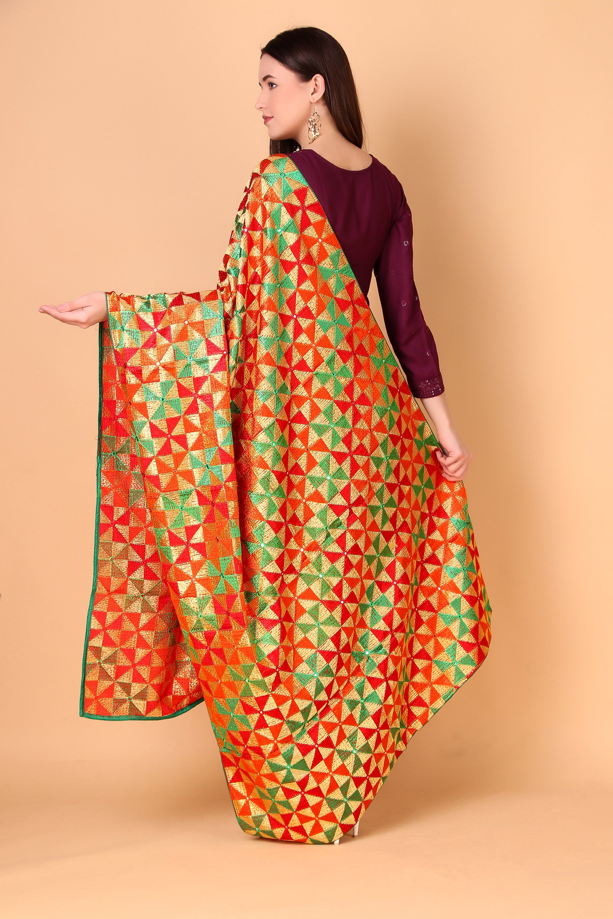 Multicolour Phulkari Dupatta with Mirror Work