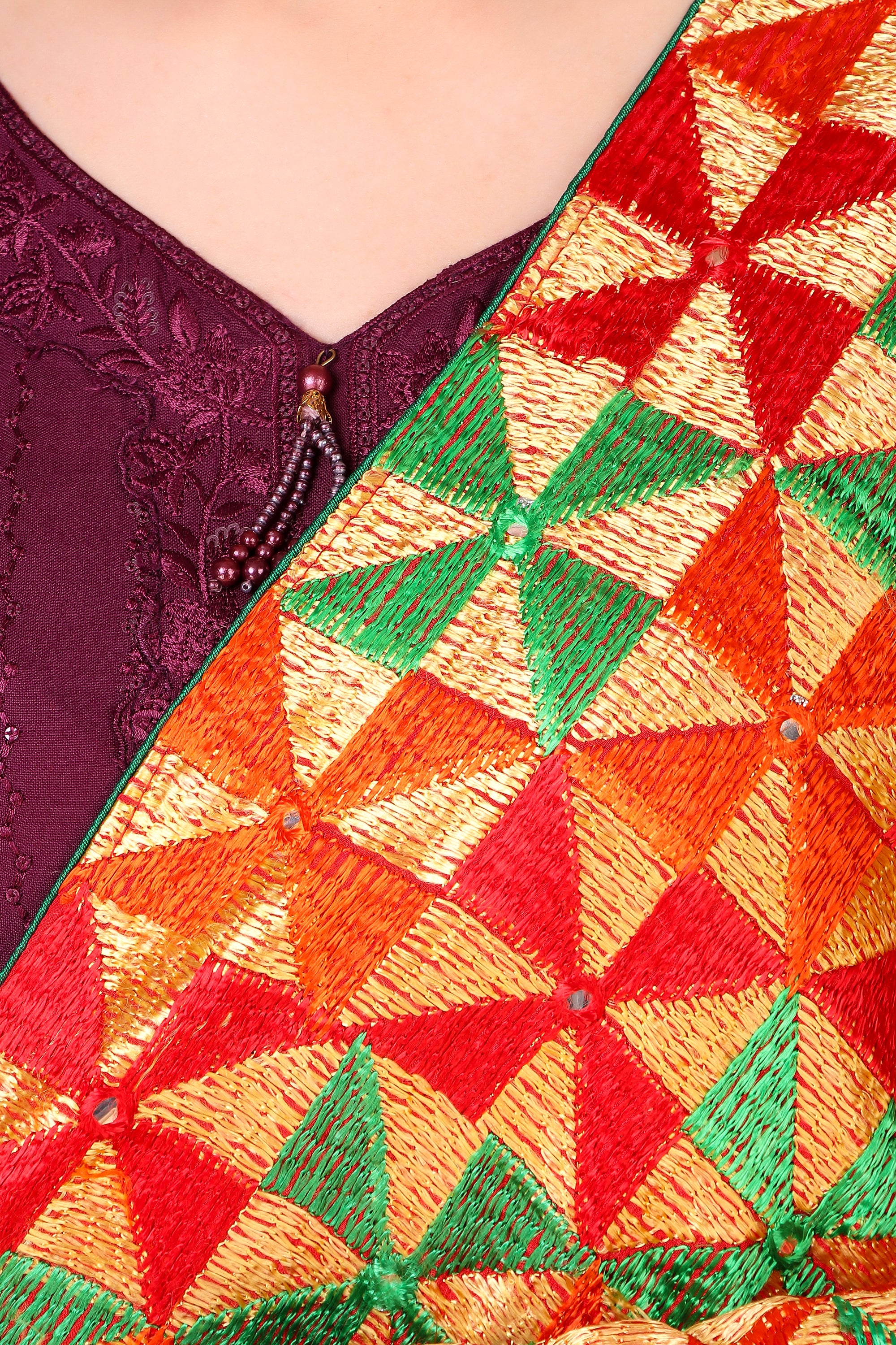 Multicolour Phulkari Dupatta with Mirror Work