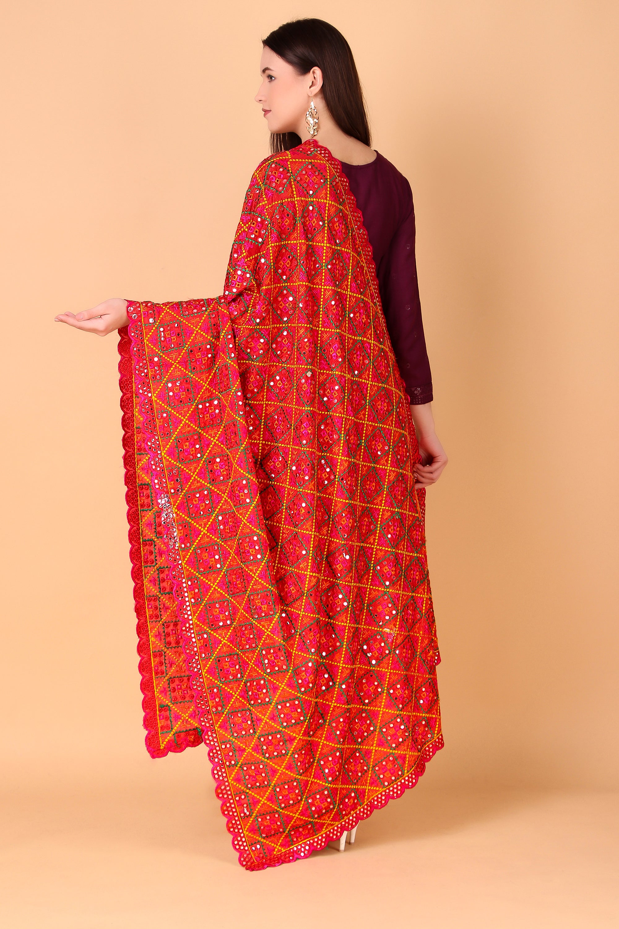 Multicolor Mirror work Phulkari Dupatta
