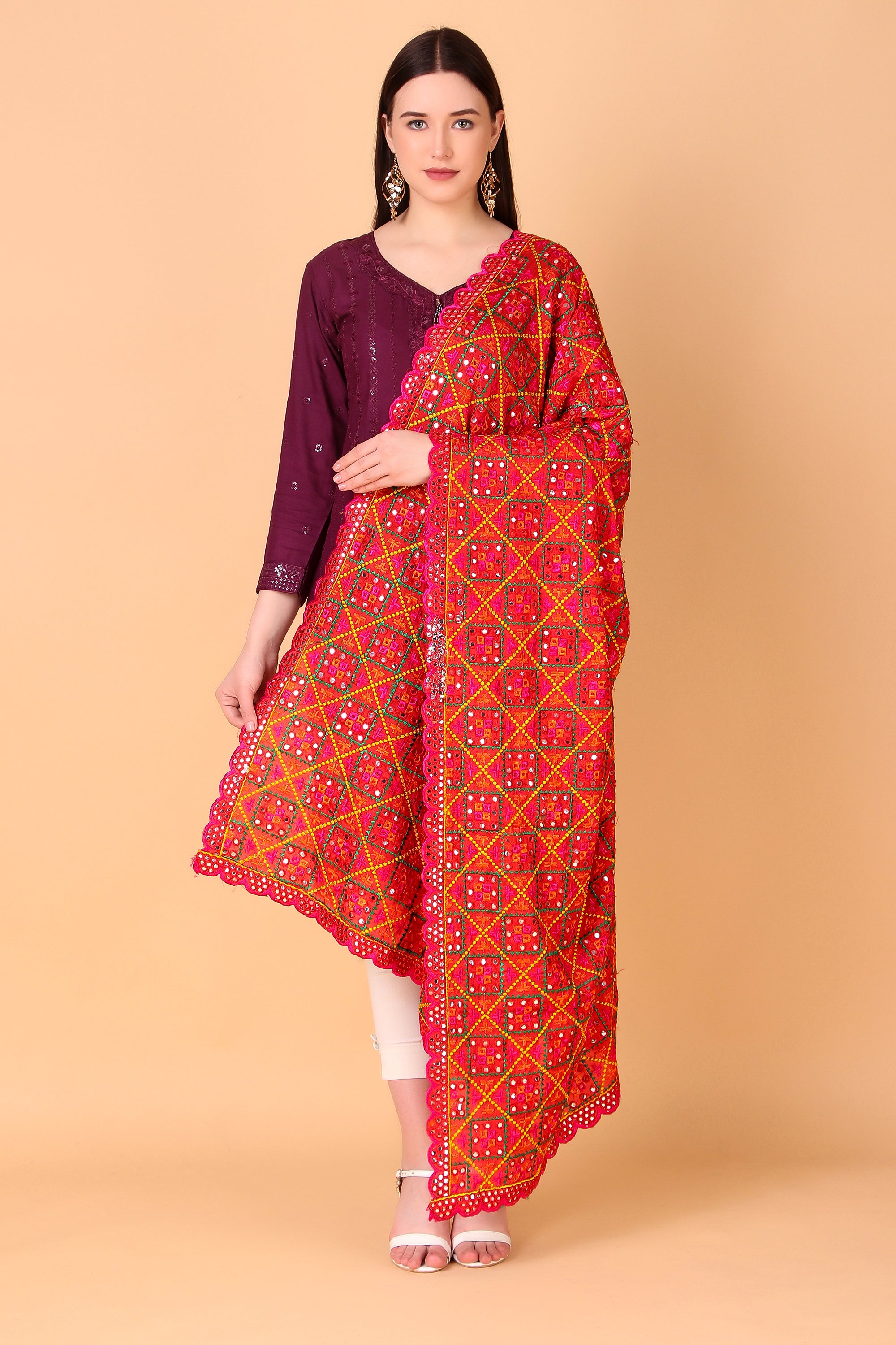 Multicolor Mirror work Phulkari Dupatta