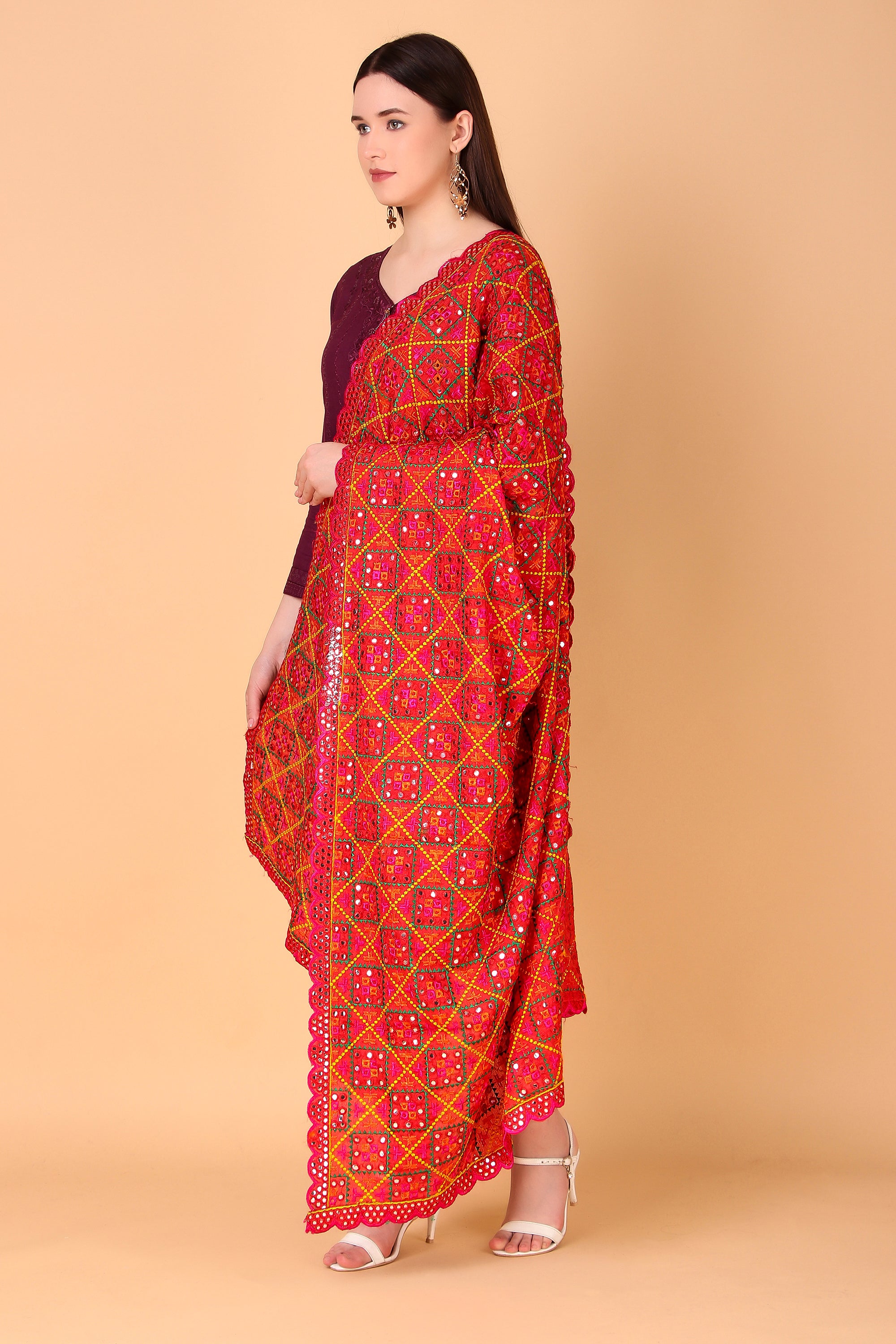 Multicolor Mirror work Phulkari Dupatta