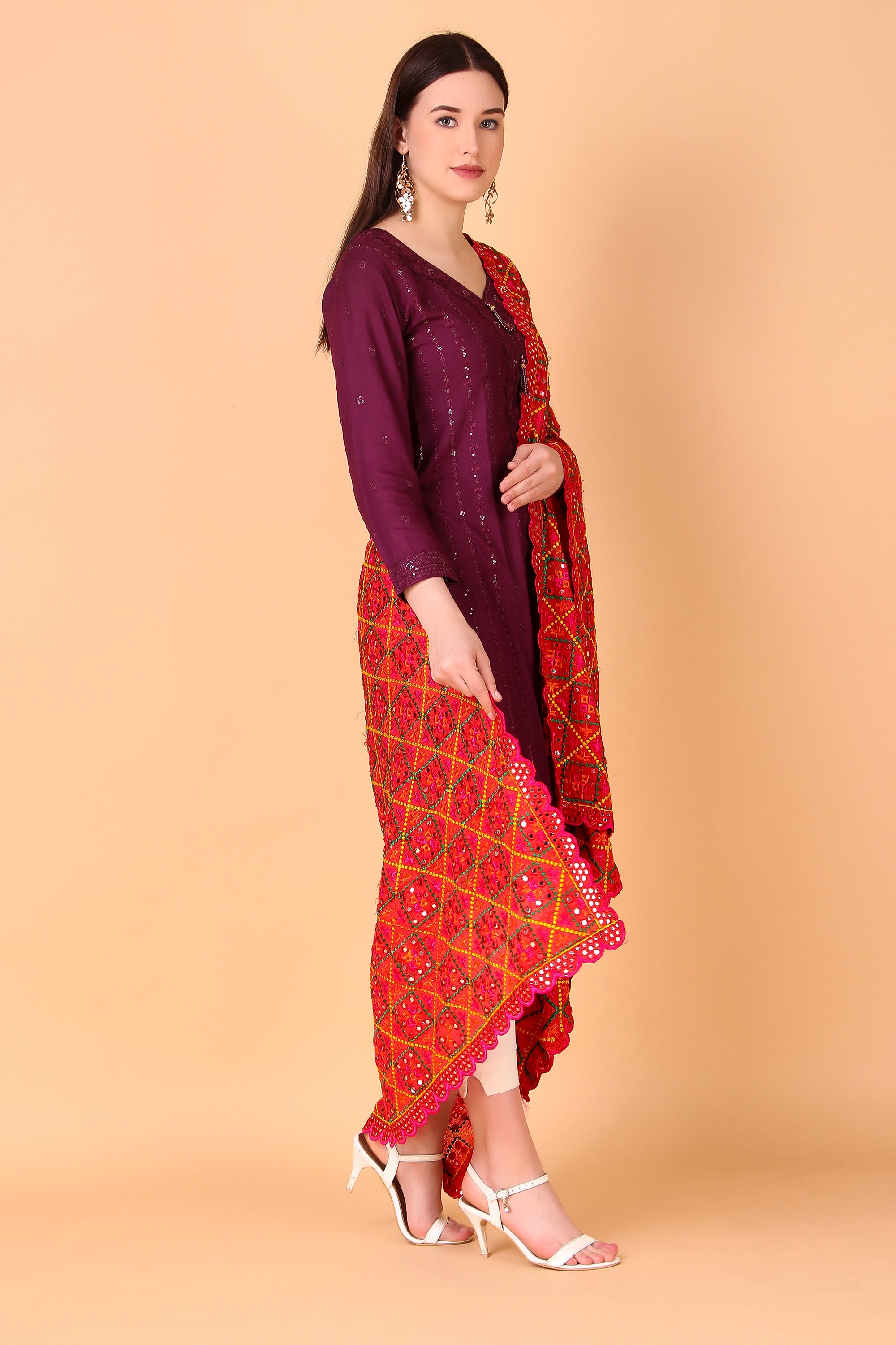 Multicolor Mirror work Phulkari Dupatta
