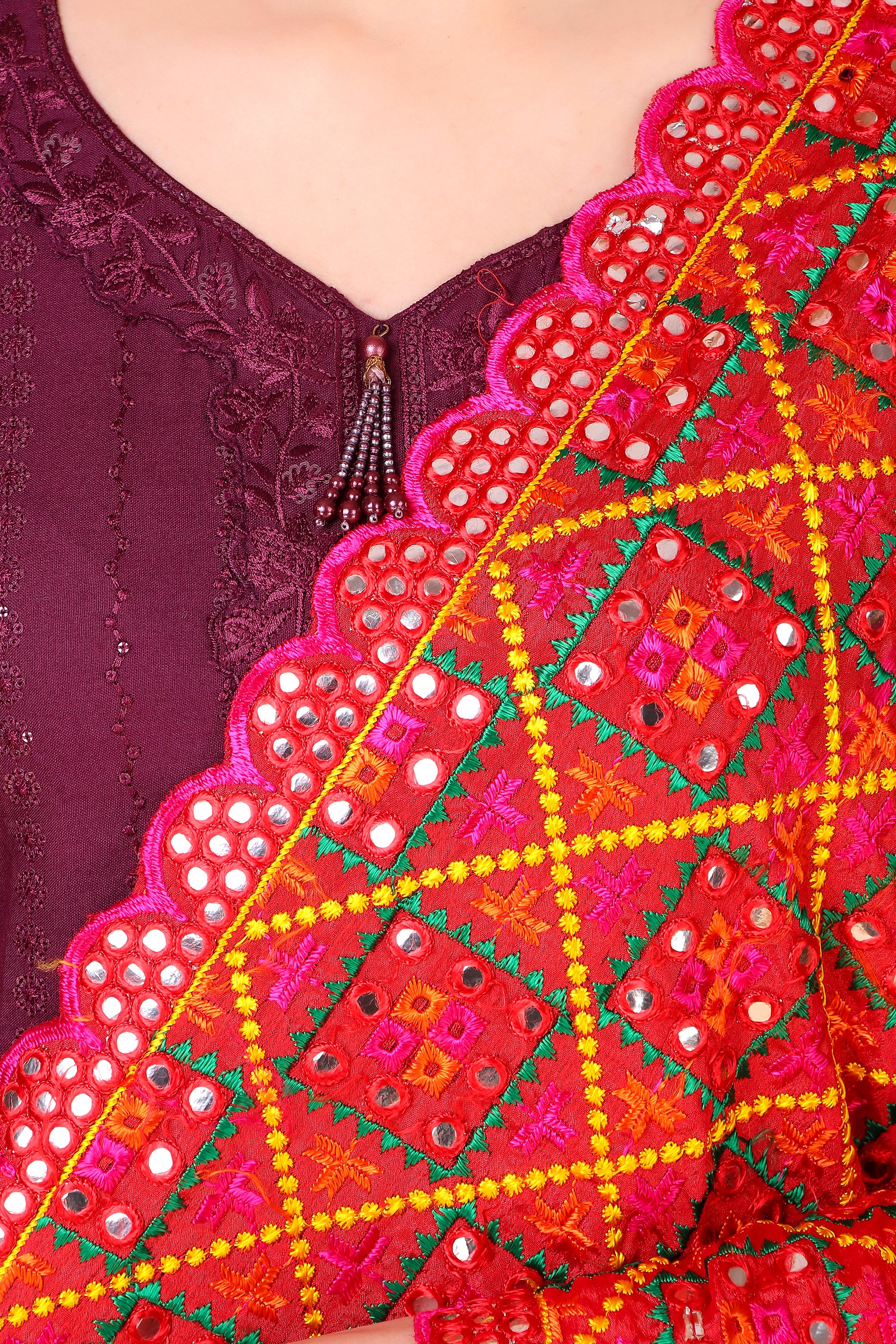 Multicolor Mirror work Phulkari Dupatta