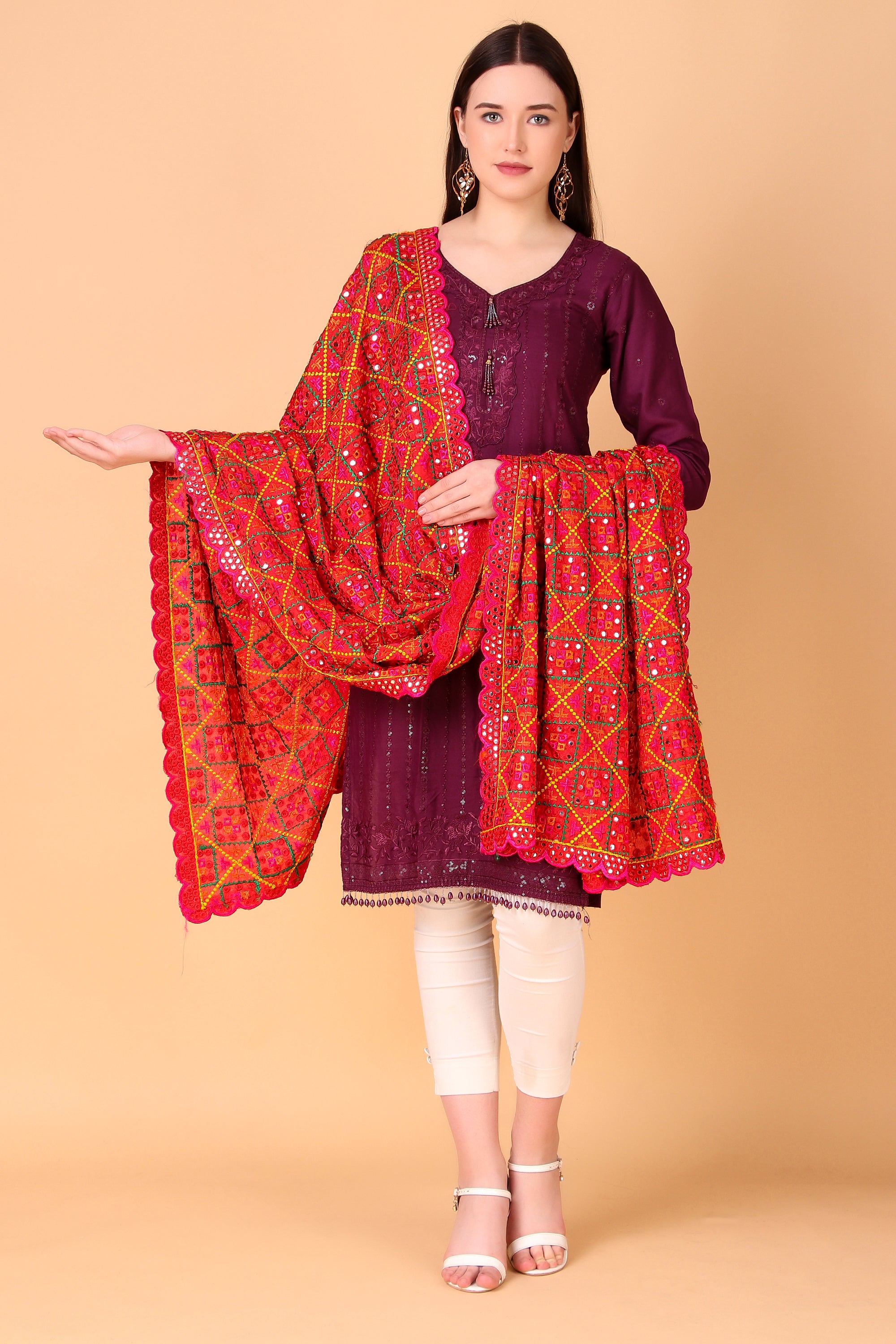 Multicolor Mirror work Phulkari Dupatta