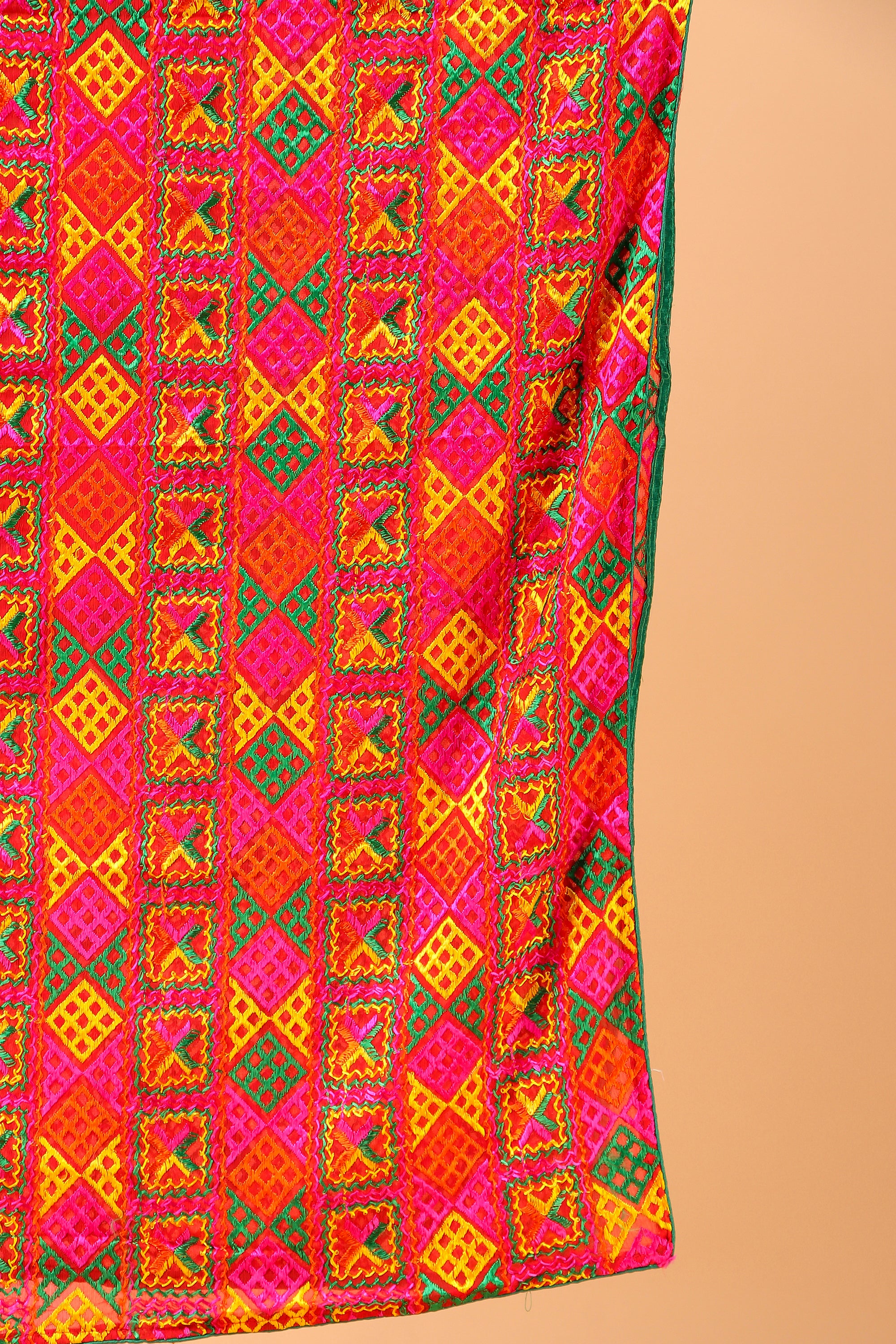 Multicolour Red Phulkari Dupatta
